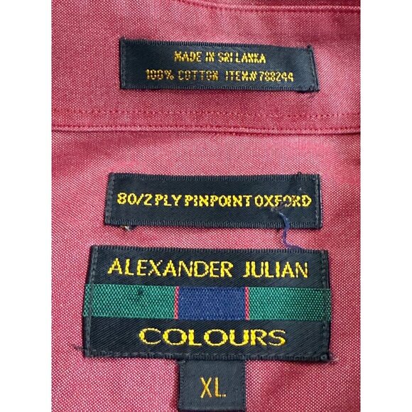 Alexander Julian Shirt Men's XL Burgundy 100% Cotton Pocket Button-Down Oxford - Picture 4 of 7